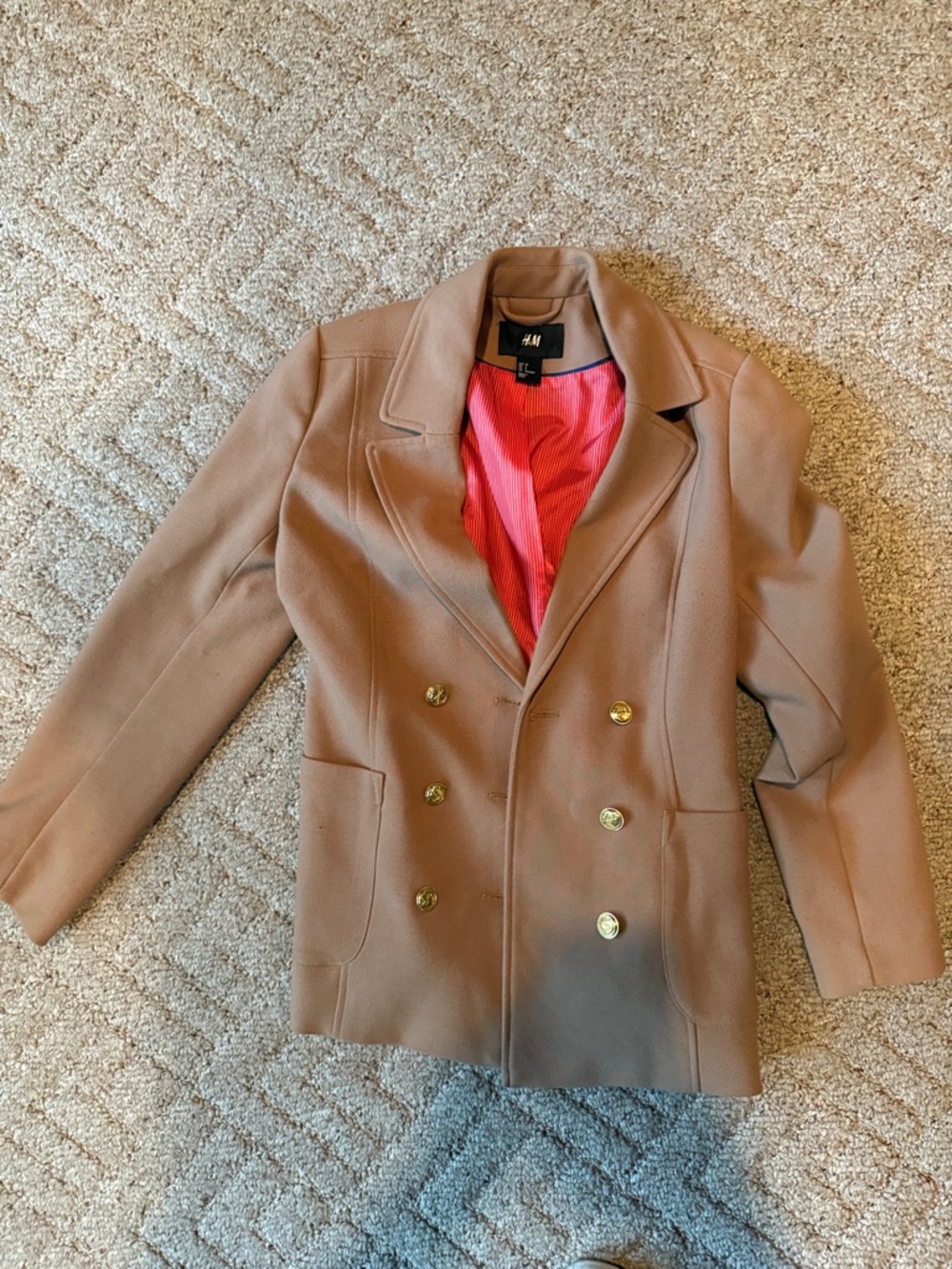 H&M Women's Camel Blazer with Pink Lining